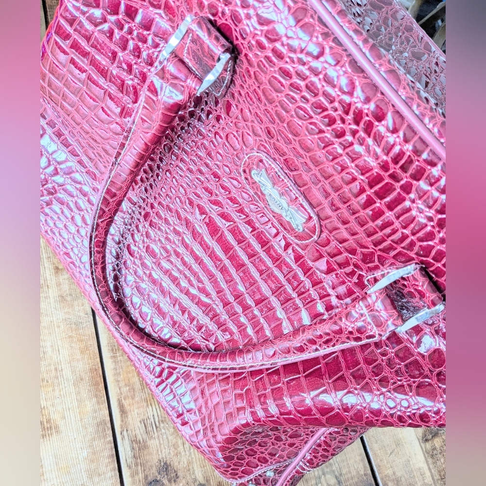 Quiet Luxury Boho Crocodile Kathy Van Zeeland Weekender Travel Tote Burgundy